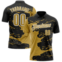 Laden Sie das Bild in den Galerie-Viewer, Uksn Individuelles Schwarz Altgold-Weiß 3D-Bowling Farbspritzer Funktions-Poloshirt