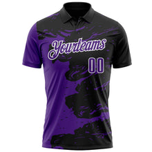 Laden Sie das Bild in den Galerie-Viewer, Uksn Individuelles Schwarz Violett-Weiß 3D-Bowling Farbspritzer Funktions-Poloshirt