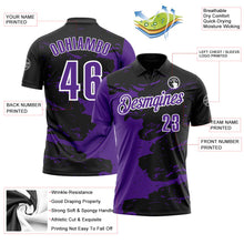 Laden Sie das Bild in den Galerie-Viewer, Uksn Individuelles Schwarz Violett-Weiß 3D-Bowling Farbspritzer Funktions-Poloshirt