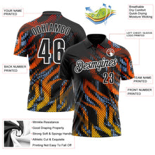 Laden Sie das Bild in den Galerie-Viewer, Uksn Individuelles Schwarz Hellblau-Weiß 3D-Bowling geometrische Form Funktions-Poloshirt