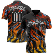 Laden Sie das Bild in den Galerie-Viewer, Uksn Individuelles Schwarz Hellblau-Weiß 3D-Bowling geometrische Form Funktions-Poloshirt