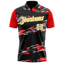 Laden Sie das Bild in den Galerie-Viewer, Uksn Individuelles Schwarz Gelb-Rot 3D-Bowling abstrakte Grunge-Kunst Funktions-Poloshirt