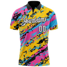 Laden Sie das Bild in den Galerie-Viewer, Uksn Individuelles Schwarz Pink Himmelblau-Gold 3D-Bowling abstrakte Grunge-Kunst Funktions-Poloshirt