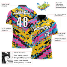 Laden Sie das Bild in den Galerie-Viewer, Uksn Individuelles Schwarz Pink Himmelblau-Gold 3D-Bowling abstrakte Grunge-Kunst Funktions-Poloshirt
