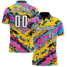 Laden Sie das Bild in den Galerie-Viewer, Uksn Individuelles Schwarz Pink Himmelblau-Gold 3D-Bowling abstrakte Grunge-Kunst Funktions-Poloshirt