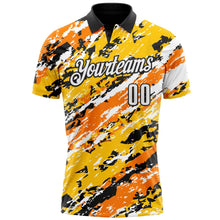 Laden Sie das Bild in den Galerie-Viewer, Uksn Individuelles Schwarz Bay Orange-Gold 3D-Bowling abstrakte Grunge-Kunst Funktions-Poloshirt