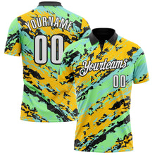 Laden Sie das Bild in den Galerie-Viewer, Uksn Individuelles Schwarz Erbsengrün Eisblau-Gold 3D-Bowling abstrakte Grunge-Kunst Funktions-Poloshirt