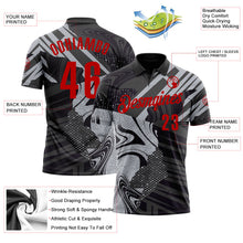 Laden Sie das Bild in den Galerie-Viewer, Uksn Individuelles Schwarz Rot-Grau 3D-Bowling abstrakte Grunge-Kunst Funktions-Poloshirt