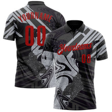 Laden Sie das Bild in den Galerie-Viewer, Uksn Individuelles Schwarz Rot-Grau 3D-Bowling abstrakte Grunge-Kunst Funktions-Poloshirt