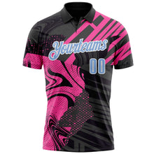 Laden Sie das Bild in den Galerie-Viewer, Uksn Individuelles Schwarz Hellblau-Pink 3D-Bowling abstrakte Grunge-Kunst Funktions-Poloshirt