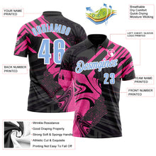 Laden Sie das Bild in den Galerie-Viewer, Uksn Individuelles Schwarz Hellblau-Pink 3D-Bowling abstrakte Grunge-Kunst Funktions-Poloshirt