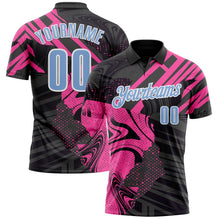 Laden Sie das Bild in den Galerie-Viewer, Uksn Individuelles Schwarz Hellblau-Pink 3D-Bowling abstrakte Grunge-Kunst Funktions-Poloshirt