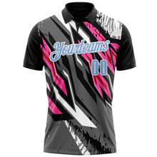 Laden Sie das Bild in den Galerie-Viewer, Uksn Individuelles Schwarz Hellblau Grau-Pink 3D-Bowling abstrakte Grunge-Kunst Funktions-Poloshirt