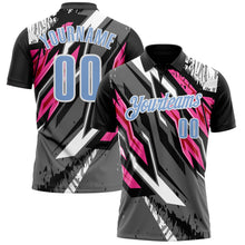 Laden Sie das Bild in den Galerie-Viewer, Uksn Individuelles Schwarz Hellblau Grau-Pink 3D-Bowling abstrakte Grunge-Kunst Funktions-Poloshirt