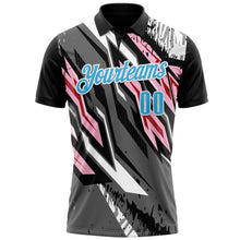 Laden Sie das Bild in den Galerie-Viewer, Uksn Individuelles Schwarz Himmelblau Grau Hellrosa-Rot 3D-Bowling abstrakte Grunge-Kunst Funktions-Poloshirt