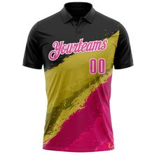 Laden Sie das Bild in den Galerie-Viewer, Uksn Individuelles Schwarz Pink-Altgold 3D-Bowling Farbspritzer Funktions-Poloshirt