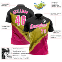 Laden Sie das Bild in den Galerie-Viewer, Uksn Individuelles Schwarz Pink-Altgold 3D-Bowling Farbspritzer Funktions-Poloshirt