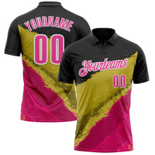 Laden Sie das Bild in den Galerie-Viewer, Uksn Individuelles Schwarz Pink-Altgold 3D-Bowling Farbspritzer Funktions-Poloshirt