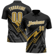 Laden Sie das Bild in den Galerie-Viewer, Uksn Individuelles Schwarz Altgold-Weiß 3D-Bowling geometrische Form Funktions-Poloshirt