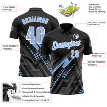 Laden Sie das Bild in den Galerie-Viewer, Uksn Individuelles Schwarz Hellblau-Weiß 3D-Bowling geometrische Form Funktions-Poloshirt