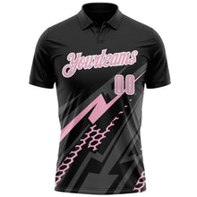 Laden Sie das Bild in den Galerie-Viewer, Uksn Individuelles Schwarz Hellrosa-Weiß 3D-Bowling geometrische Form Funktions-Poloshirt