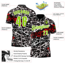 Laden Sie das Bild in den Galerie-Viewer, Uksn Individuelles Schwarz Neongrün-Rot 3D-Bowling abstrakte Grunge-Kunst Funktions-Poloshirt