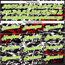 Laden Sie das Bild in den Galerie-Viewer, Uksn Individuelles Schwarz Neongrün-Rot 3D-Bowling abstrakte Grunge-Kunst Funktions-Poloshirt