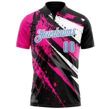 Laden Sie das Bild in den Galerie-Viewer, Uksn Individuelles Schwarz Hellblau-Pink 3D-Bowling Farbspritzer Funktions-Poloshirt