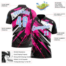 Laden Sie das Bild in den Galerie-Viewer, Uksn Individuelles Schwarz Hellblau-Pink 3D-Bowling Farbspritzer Funktions-Poloshirt