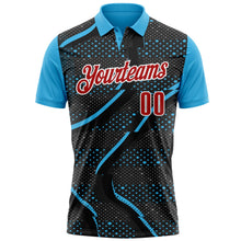 Laden Sie das Bild in den Galerie-Viewer, Uksn Individuelles Schwarz Rot-Himmelblau 3D-Bowling Punkte Funktions-Poloshirt