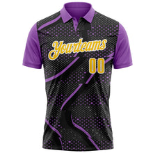 Laden Sie das Bild in den Galerie-Viewer, Uksn Individuelles Schwarz Gelb-Mittelviolett 3D-Bowling Punkte Funktions-Poloshirt