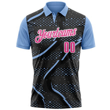 Laden Sie das Bild in den Galerie-Viewer, Uksn Individuelles Schwarz Pink-Hellblau 3D-Bowling Punkte Funktions-Poloshirt