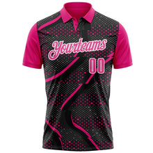 Laden Sie das Bild in den Galerie-Viewer, Uksn Individuelles Schwarz Pink-Hot Pink 3D-Bowling Punkte Funktions-Poloshirt