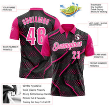 Laden Sie das Bild in den Galerie-Viewer, Uksn Individuelles Schwarz Pink-Hot Pink 3D-Bowling Punkte Funktions-Poloshirt
