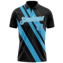 Laden Sie das Bild in den Galerie-Viewer, Uksn Individuelles Schwarz Himmelblau-Weiß 3D-Bowling Linienform Funktions-Poloshirt