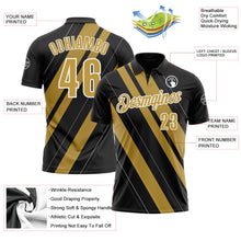 Laden Sie das Bild in den Galerie-Viewer, Uksn Individuelles Schwarz Altgold-Weiß 3D-Bowling Linienform Funktions-Poloshirt