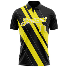 Laden Sie das Bild in den Galerie-Viewer, Uksn Individuelles Schwarz Hellgelb-Weiß 3D-Bowling Linienform Funktions-Poloshirt