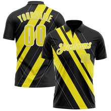 Laden Sie das Bild in den Galerie-Viewer, Uksn Individuelles Schwarz Hellgelb-Weiß 3D-Bowling Linienform Funktions-Poloshirt