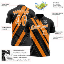 Laden Sie das Bild in den Galerie-Viewer, Uksn Individuelles Schwarz Bay Orange-Weiß 3D-Bowling Linienform Funktions-Poloshirt