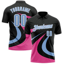 Laden Sie das Bild in den Galerie-Viewer, Uksn Individuelles Schwarz Hellblau-Pink 3D-Bowling geometrische Form Funktions-Poloshirt