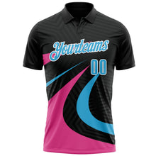 Laden Sie das Bild in den Galerie-Viewer, Uksn Individuelles Schwarz Himmelblau-Pink 3D-Bowling geometrische Form Funktions-Poloshirt