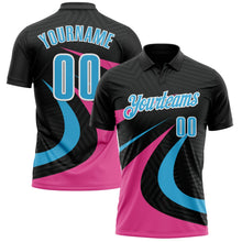 Laden Sie das Bild in den Galerie-Viewer, Uksn Individuelles Schwarz Himmelblau-Pink 3D-Bowling geometrische Form Funktions-Poloshirt