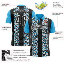 Laden Sie das Bild in den Galerie-Viewer, Uksn Individuelles Schwarz Himmelblau-Weiß 3D-Bowling geometrische Form Funktions-Poloshirt