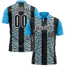 Laden Sie das Bild in den Galerie-Viewer, Uksn Individuelles Schwarz Himmelblau-Weiß 3D-Bowling geometrische Form Funktions-Poloshirt