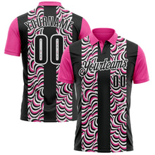 Laden Sie das Bild in den Galerie-Viewer, Uksn Individuelles Schwarz Pink-Weiß 3D-Bowling geometrische Form Funktions-Poloshirt