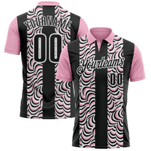 Laden Sie das Bild in den Galerie-Viewer, Uksn Individuelles Schwarz Hellrosa-Weiß 3D-Bowling geometrische Form Funktions-Poloshirt