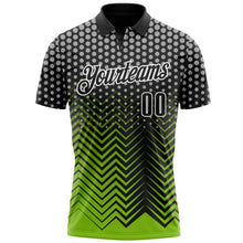 Laden Sie das Bild in den Galerie-Viewer, Uksn Individuelles Schwarz Neongrün-Grau 3D-Bowling geometrische Form Funktions-Poloshirt