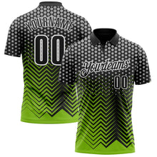 Laden Sie das Bild in den Galerie-Viewer, Uksn Individuelles Schwarz Neongrün-Grau 3D-Bowling geometrische Form Funktions-Poloshirt