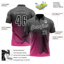 Laden Sie das Bild in den Galerie-Viewer, Uksn Individuelles Schwarz Pink-Grau 3D-Bowling geometrische Form Funktions-Poloshirt