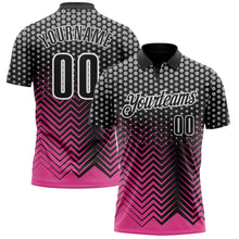 Laden Sie das Bild in den Galerie-Viewer, Uksn Individuelles Schwarz Pink-Grau 3D-Bowling geometrische Form Funktions-Poloshirt